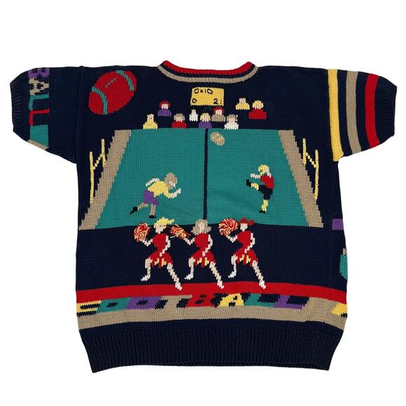 Vintage 80’s Berek Sweater Football Cheerleaders Short Sleeve Knit Large - Picture 1 of 11